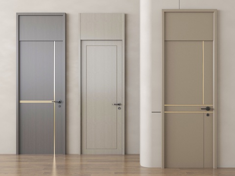 现代单开门 卧室门 实木门 平开门 通顶门su模型