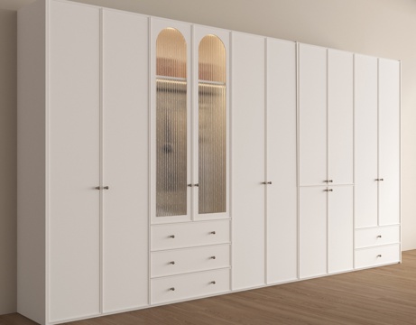 法式衣柜 木材 高柜 非转角平开门su模型