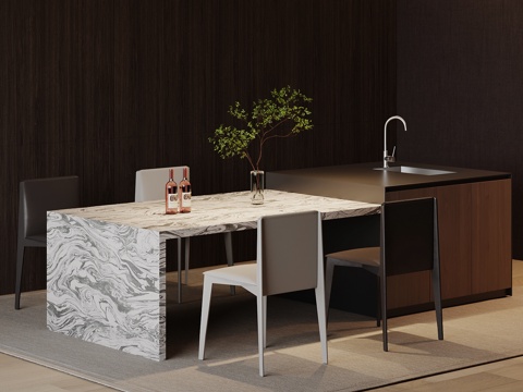 现代岛台 餐桌椅su模型