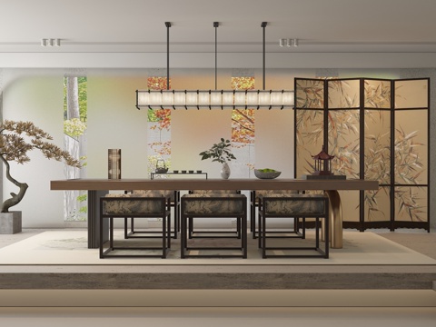 新中式茶室su模型