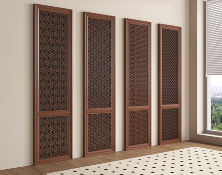 新中式护墙板 屏风隔断 花格隔断su模型