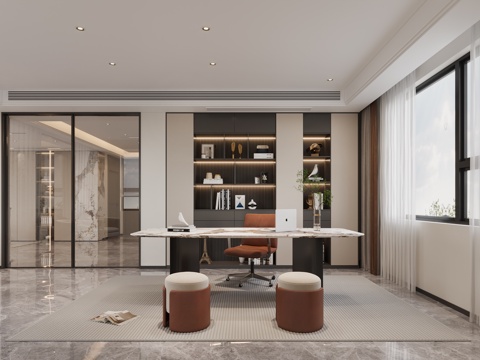  现代书房 书桌椅 书柜3d模型 