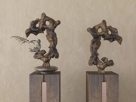 新中式雕塑摆件 太湖石雕塑su模型