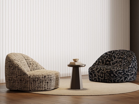 现代中古风布艺沙发 懒人沙发su模型