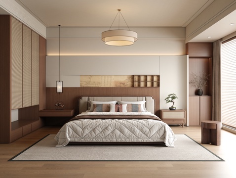  新中式卧室 飘窗卧室 宋式卧室3d模型 