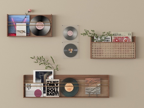 现代置物架 墙饰 黑胶唱片摆件su模型