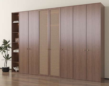 中古风衣柜 藤编衣柜 木材 高柜su模型