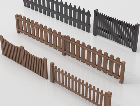 现代户外防腐木栅栏 庭院木栅栏 篱笆隔断 实木护栏su模型