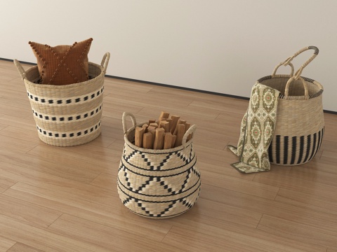 现代收纳筐 藤编篮su模型