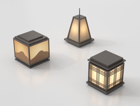 新中式户外景观灯 庭院灯 草坪灯 花园灯su模型