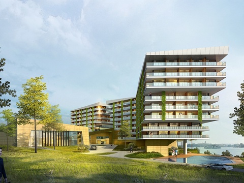 现代酒店建筑 异形 热带滨水su模型