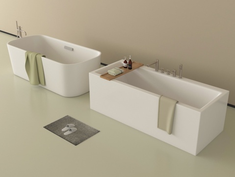 现代浴缸 方形浴缸 卫浴小件su模型