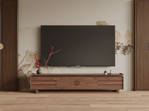 新中式电视柜su模型