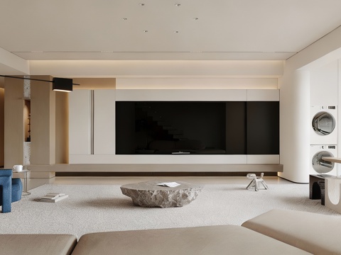  现代客餐厅 现代客餐厅 客厅 餐厅 电视背景墙_酒柜3d模型 