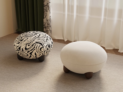 法式中古换鞋凳 沙发凳 梳妆凳 矮凳 圆凳su模型