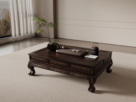  新中式实木茶几 方形茶几3d模型 