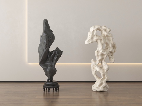 新中式雕塑摆件 太湖石雕塑su模型