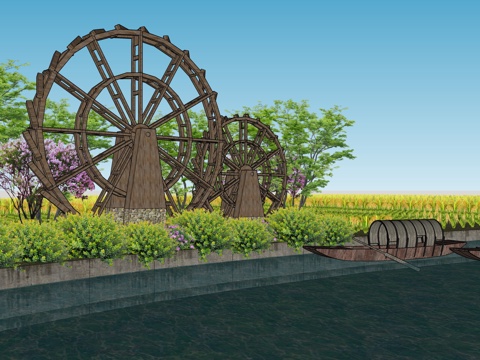 乡村河道景观su模型