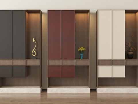 现代轻奢鞋柜 高柜 玄关柜su模型