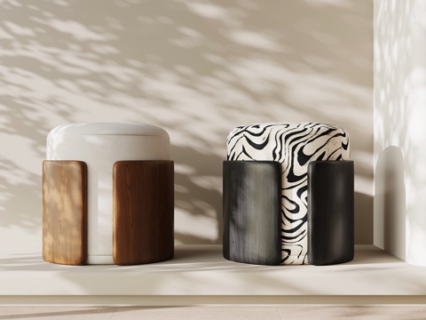  现代中古换鞋凳 梳妆凳 矮凳 圆凳3d模型 