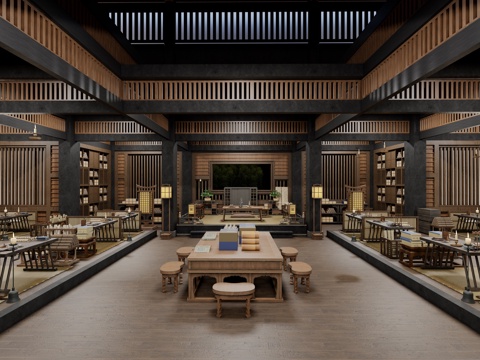 中式私塾 学堂 教室 考试中举 复古影视 衙署 府衙su模型