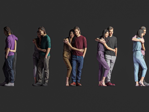  搂抱拥抱 双人情侣 男人女人 男性女性 站立站姿 行走氛围3d模型 