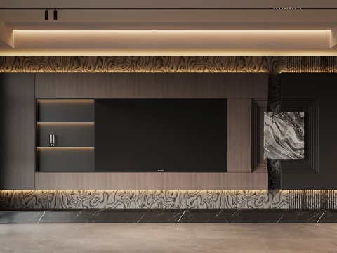 现代意式电视背景墙su模型