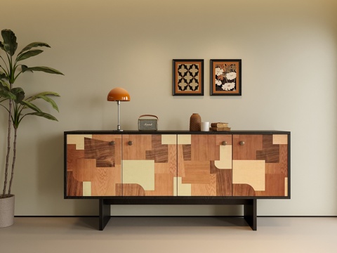 宋式玄关柜 装饰柜 边柜 台灯su模型