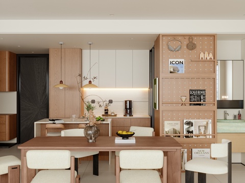  中古风餐厅 奶油风餐厅3d模型 