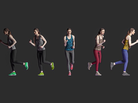  跑步慢跑 健身运动 女人女性 行走站立 多色服装 场景氛围3d模型 