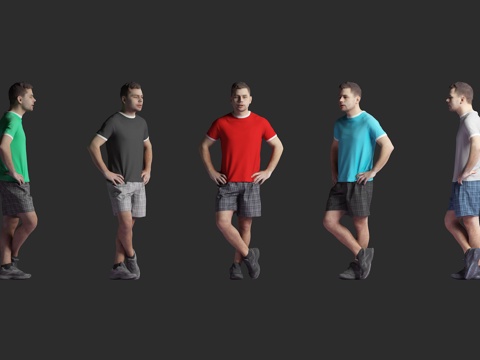  健身运动 男人人物 站姿站立 多色服装 多人场景3d模型 