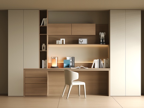 现代书桌一体柜su模型