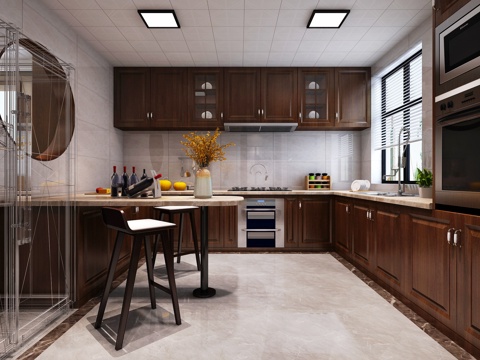  新中式厨房厨具3d模型 