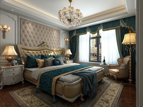  简欧卧室床吊灯3d模型 