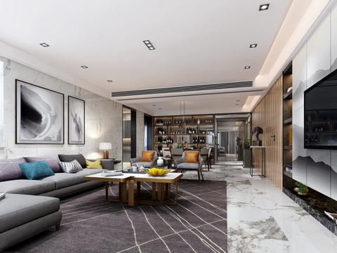  现代简约客餐厅3d模型 