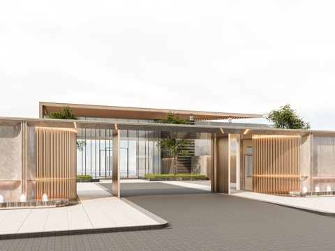 小区住宅大门入口 小区入户门 酒店式门楼 售楼处景观大门 喷su模型