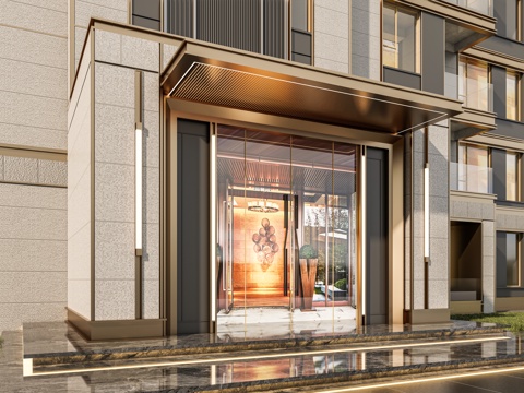 小区单元门入口 住宅楼大门入口 小区入户门 单元门 公司一楼su模型