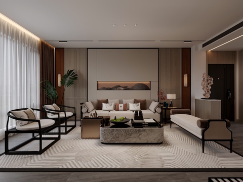  新中式客餐厅3d模型 