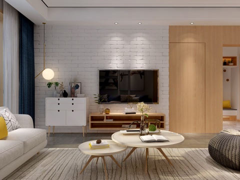  北欧客厅沙发茶几挂画 电视柜3d模型 