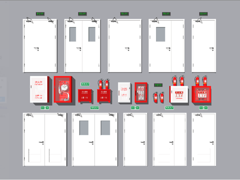 现代消防栓_消防门_防火门_灭火器_安全门_消防门_消防器材su模型