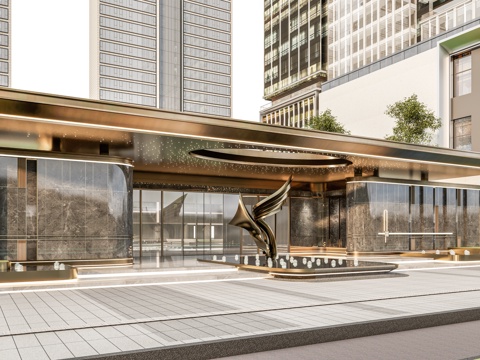 小区住宅大门入口 小区入户门 酒店式门楼 售楼处景观大门 喷su模型