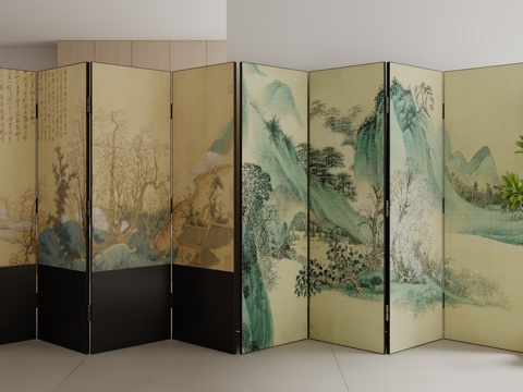  新中式屏风3d模型 