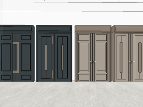 现代双开门_入户门_大门su模型