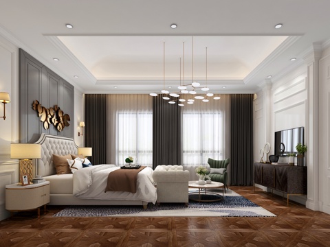  简欧简约欧式主卧3d模型 