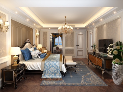  简欧原创欧式主卧室3d模型 