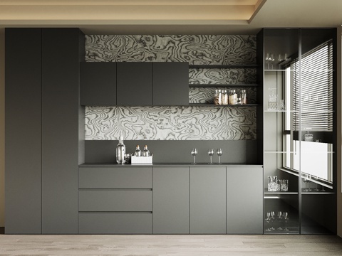  现代酒柜 餐边柜su模型 