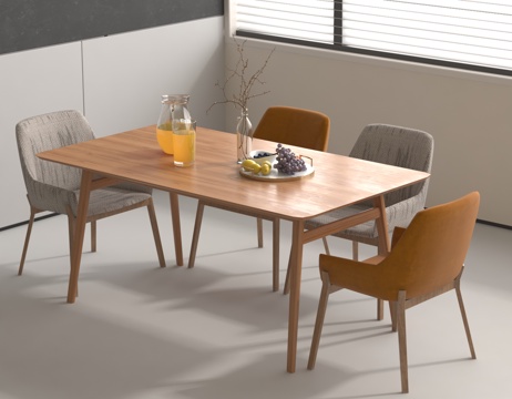 餐桌椅组合 现代简约餐桌 实木餐桌 家居餐厅 餐桌设计su模型