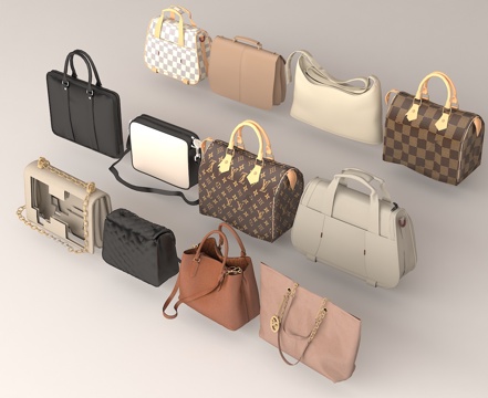 经典花纹手提包 奢侈品包 时尚配饰 品牌包 女包 男士公文包su模型