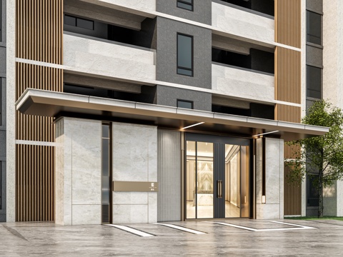 小区单元门入口 住宅楼大门入口 小区入户门 单元门 公司一楼su模型