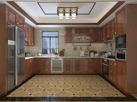  新中式厨房橱柜3d模型 